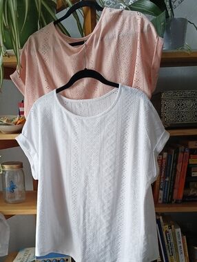 TWO XL - Eyelet Short Sleeve Tees in White and Blush